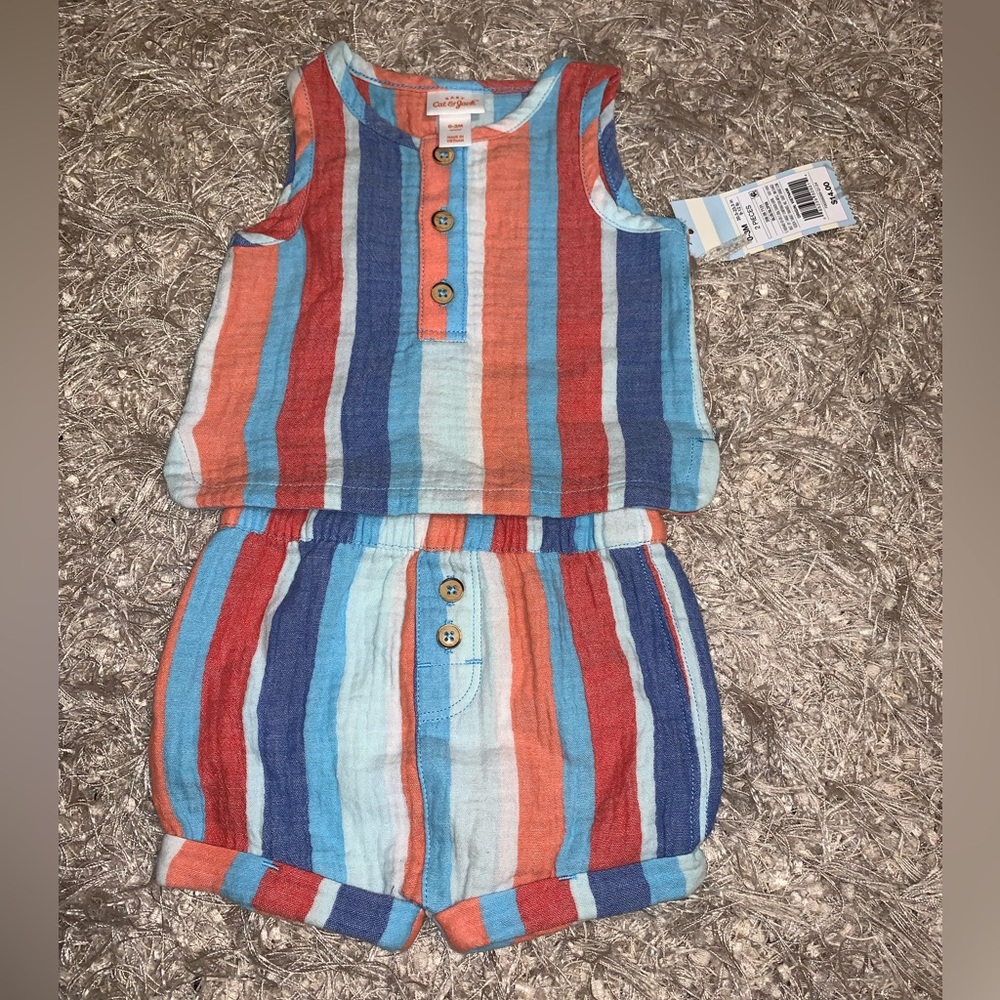 Cat & Jack Multicolor Striped Shorts Set Blue Red White - 0-3M NWT